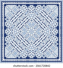 Ornamental azulejo portugal tiles decor. Graphic design. Vector seamless pattern texture. Blue gorgeous flower folk print for linens, smartphone cases, scrapbooking, bags or T-shirts.