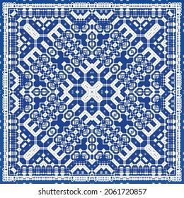 Ornamental azulejo portugal tiles decor. Fashionable design. Vector seamless pattern texture. Blue gorgeous flower folk print for linens, smartphone cases, scrapbooking, bags or T-shirts.