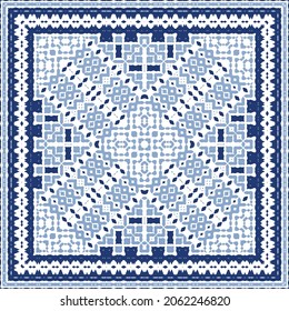 Ornamental azulejo portugal tiles decor. Graphic design. Vector seamless pattern texture. Blue gorgeous flower folk print for linens, smartphone cases, scrapbooking, bags or T-shirts.