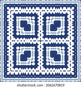 Ornamental azulejo portugal tiles decor. Graphic design. Vector seamless pattern texture. Blue gorgeous flower folk print for linens, smartphone cases, scrapbooking, bags or T-shirts.