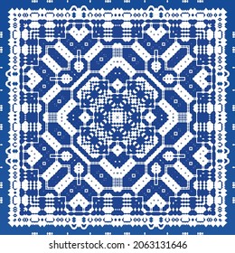 Ornamental azulejo portugal tiles decor. Fashionable design. Vector seamless pattern texture. Blue gorgeous flower folk print for linens, smartphone cases, scrapbooking, bags or T-shirts.