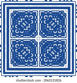 Ornamental azulejo portugal tiles decor. Bathroom design. Vector seamless pattern collage. Blue gorgeous flower folk print for linens, smartphone cases, scrapbooking, bags or T-shirts.