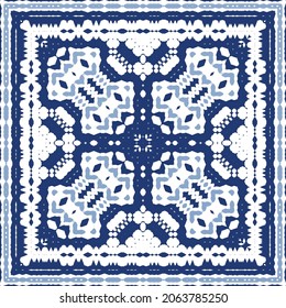 Ornamental azulejo portugal tiles decor. Graphic design. Vector seamless pattern texture. Blue gorgeous flower folk print for linens, smartphone cases, scrapbooking, bags or T-shirts.