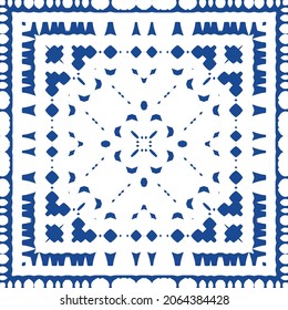 Ornamental azulejo portugal tiles decor. Bathroom design. Vector seamless pattern collage. Blue gorgeous flower folk print for linens, smartphone cases, scrapbooking, bags or T-shirts.