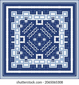 Ornamental azulejo portugal tiles decor. Graphic design. Vector seamless pattern texture. Blue gorgeous flower folk print for linens, smartphone cases, scrapbooking, bags or T-shirts.