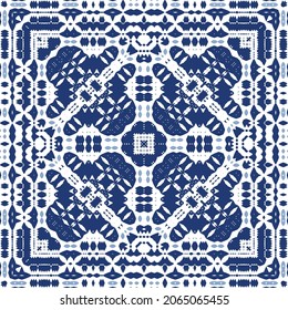 Ornamental azulejo portugal tiles decor. Graphic design. Vector seamless pattern texture. Blue gorgeous flower folk print for linens, smartphone cases, scrapbooking, bags or T-shirts.