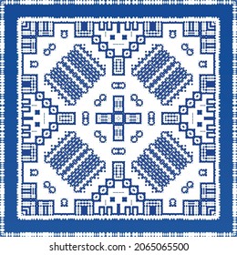 Ornamental azulejo portugal tiles decor. Fashionable design. Vector seamless pattern texture. Blue gorgeous flower folk print for linens, smartphone cases, scrapbooking, bags or T-shirts.