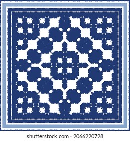 Ornamental azulejo portugal tiles decor. Graphic design. Vector seamless pattern texture. Blue gorgeous flower folk print for linens, smartphone cases, scrapbooking, bags or T-shirts.