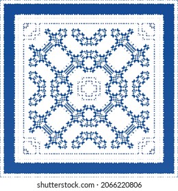 Ornamental azulejo portugal tiles decor. Fashionable design. Vector seamless pattern texture. Blue gorgeous flower folk print for linens, smartphone cases, scrapbooking, bags or T-shirts.
