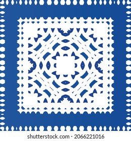 Ornamental azulejo portugal tiles decor. Fashionable design. Vector seamless pattern texture. Blue gorgeous flower folk print for linens, smartphone cases, scrapbooking, bags or T-shirts.