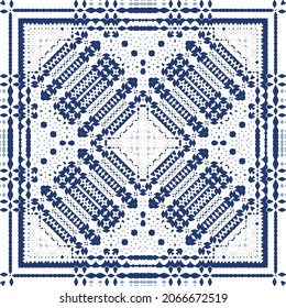 Ornamental azulejo portugal tiles decor. Graphic design. Vector seamless pattern texture. Blue gorgeous flower folk print for linens, smartphone cases, scrapbooking, bags or T-shirts.