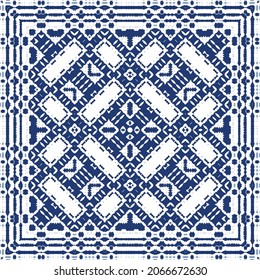 Ornamental azulejo portugal tiles decor. Graphic design. Vector seamless pattern texture. Blue gorgeous flower folk print for linens, smartphone cases, scrapbooking, bags or T-shirts.