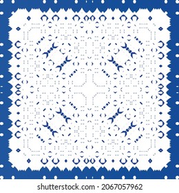 Ornamental azulejo portugal tiles decor. Fashionable design. Vector seamless pattern texture. Blue gorgeous flower folk print for linens, smartphone cases, scrapbooking, bags or T-shirts.