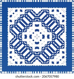 Ornamental azulejo portugal tiles decor. Fashionable design. Vector seamless pattern texture. Blue gorgeous flower folk print for linens, smartphone cases, scrapbooking, bags or T-shirts.