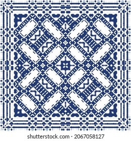 Ornamental azulejo portugal tiles decor. Graphic design. Vector seamless pattern texture. Blue gorgeous flower folk print for linens, smartphone cases, scrapbooking, bags or T-shirts.