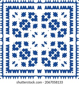 Ornamental azulejo portugal tiles decor. Bathroom design. Vector seamless pattern collage. Blue gorgeous flower folk print for linens, smartphone cases, scrapbooking, bags or T-shirts.