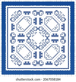 Ornamental azulejo portugal tiles decor. Fashionable design. Vector seamless pattern texture. Blue gorgeous flower folk print for linens, smartphone cases, scrapbooking, bags or T-shirts.