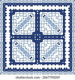 Ornamental azulejo portugal tiles decor. Graphic design. Vector seamless pattern texture. Blue gorgeous flower folk print for linens, smartphone cases, scrapbooking, bags or T-shirts.