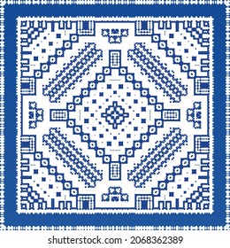 Ornamental azulejo portugal tiles decor. Fashionable design. Vector seamless pattern texture. Blue gorgeous flower folk print for linens, smartphone cases, scrapbooking, bags or T-shirts.