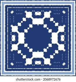 Ornamental azulejo portugal tiles decor. Graphic design. Vector seamless pattern texture. Blue gorgeous flower folk print for linens, smartphone cases, scrapbooking, bags or T-shirts.
