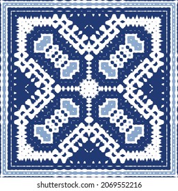 Ornamental azulejo portugal tiles decor. Graphic design. Vector seamless pattern texture. Blue gorgeous flower folk print for linens, smartphone cases, scrapbooking, bags or T-shirts.