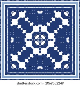 Ornamental azulejo portugal tiles decor. Graphic design. Vector seamless pattern texture. Blue gorgeous flower folk print for linens, smartphone cases, scrapbooking, bags or T-shirts.