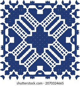 Ornamental azulejo portugal tiles decor. Graphic design. Vector seamless pattern texture. Blue gorgeous flower folk print for linens, smartphone cases, scrapbooking, bags or T-shirts.