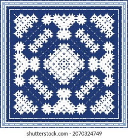 Ornamental azulejo portugal tiles decor. Graphic design. Vector seamless pattern texture. Blue gorgeous flower folk print for linens, smartphone cases, scrapbooking, bags or T-shirts.