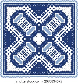 Ornamental azulejo portugal tiles decor. Graphic design. Vector seamless pattern texture. Blue gorgeous flower folk print for linens, smartphone cases, scrapbooking, bags or T-shirts.