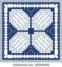 Ornamental azulejo portugal tiles decor. Graphic design. Vector seamless pattern texture. Blue gorgeous flower folk print for linens, smartphone cases, scrapbooking, bags or T-shirts.