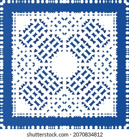 Ornamental azulejo portugal tiles decor. Fashionable design. Vector seamless pattern texture. Blue gorgeous flower folk print for linens, smartphone cases, scrapbooking, bags or T-shirts.