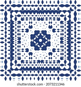 Ornamental azulejo portugal tiles decor. Graphic design. Vector seamless pattern texture. Blue gorgeous flower folk print for linens, smartphone cases, scrapbooking, bags or T-shirts.