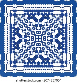 Ornamental azulejo portugal tiles decor. Fashionable design. Vector seamless pattern texture. Blue gorgeous flower folk print for linens, smartphone cases, scrapbooking, bags or T-shirts.