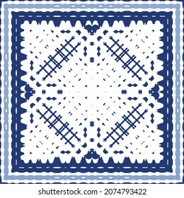 Ornamental azulejo portugal tiles decor. Graphic design. Vector seamless pattern texture. Blue gorgeous flower folk print for linens, smartphone cases, scrapbooking, bags or T-shirts.