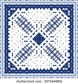 Ornamental azulejo portugal tiles decor. Graphic design. Vector seamless pattern texture. Blue gorgeous flower folk print for linens, smartphone cases, scrapbooking, bags or T-shirts.