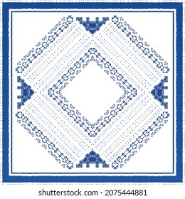 Ornamental azulejo portugal tiles decor. Fashionable design. Vector seamless pattern texture. Blue gorgeous flower folk print for linens, smartphone cases, scrapbooking, bags or T-shirts.