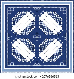 Ornamental azulejo portugal tiles decor. Graphic design. Vector seamless pattern texture. Blue gorgeous flower folk print for linens, smartphone cases, scrapbooking, bags or T-shirts.