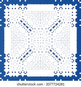 Ornamental azulejo portugal tiles decor. Fashionable design. Vector seamless pattern texture. Blue gorgeous flower folk print for linens, smartphone cases, scrapbooking, bags or T-shirts.