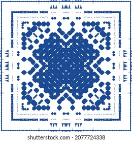 Ornamental azulejo portugal tiles decor. Bathroom design. Vector seamless pattern collage. Blue gorgeous flower folk print for linens, smartphone cases, scrapbooking, bags or T-shirts.
