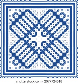 Ornamental azulejo portugal tiles decor. Bathroom design. Vector seamless pattern collage. Blue gorgeous flower folk print for linens, smartphone cases, scrapbooking, bags or T-shirts.