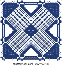 Ornamental azulejo portugal tiles decor. Graphic design. Vector seamless pattern texture. Blue gorgeous flower folk print for linens, smartphone cases, scrapbooking, bags or T-shirts.