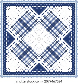 Ornamental azulejo portugal tiles decor. Graphic design. Vector seamless pattern texture. Blue gorgeous flower folk print for linens, smartphone cases, scrapbooking, bags or T-shirts.