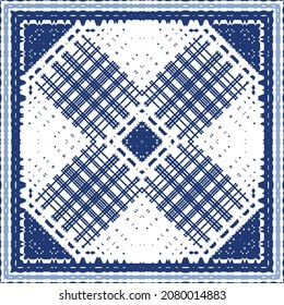 Ornamental azulejo portugal tiles decor. Graphic design. Vector seamless pattern texture. Blue gorgeous flower folk print for linens, smartphone cases, scrapbooking, bags or T-shirts.