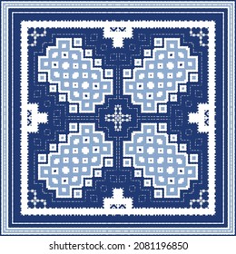 Ornamental azulejo portugal tiles decor. Graphic design. Vector seamless pattern texture. Blue gorgeous flower folk print for linens, smartphone cases, scrapbooking, bags or T-shirts.