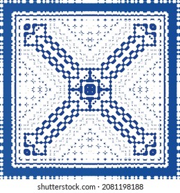 Ornamental azulejo portugal tiles decor. Fashionable design. Vector seamless pattern texture. Blue gorgeous flower folk print for linens, smartphone cases, scrapbooking, bags or T-shirts.