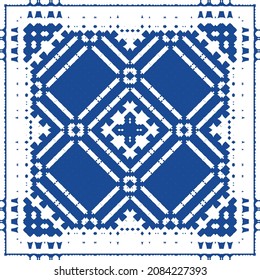 Ornamental azulejo portugal tiles decor. Bathroom design. Vector seamless pattern collage. Blue gorgeous flower folk print for linens, smartphone cases, scrapbooking, bags or T-shirts.