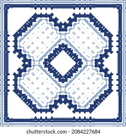 Ornamental azulejo portugal tiles decor. Graphic design. Vector seamless pattern texture. Blue gorgeous flower folk print for linens, smartphone cases, scrapbooking, bags or T-shirts.