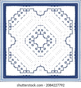 Ornamental azulejo portugal tiles decor. Graphic design. Vector seamless pattern texture. Blue gorgeous flower folk print for linens, smartphone cases, scrapbooking, bags or T-shirts.