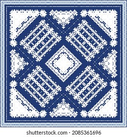 Ornamental azulejo portugal tiles decor. Graphic design. Vector seamless pattern texture. Blue gorgeous flower folk print for linens, smartphone cases, scrapbooking, bags or T-shirts.