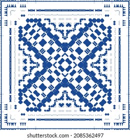 Ornamental azulejo portugal tiles decor. Bathroom design. Vector seamless pattern collage. Blue gorgeous flower folk print for linens, smartphone cases, scrapbooking, bags or T-shirts.
